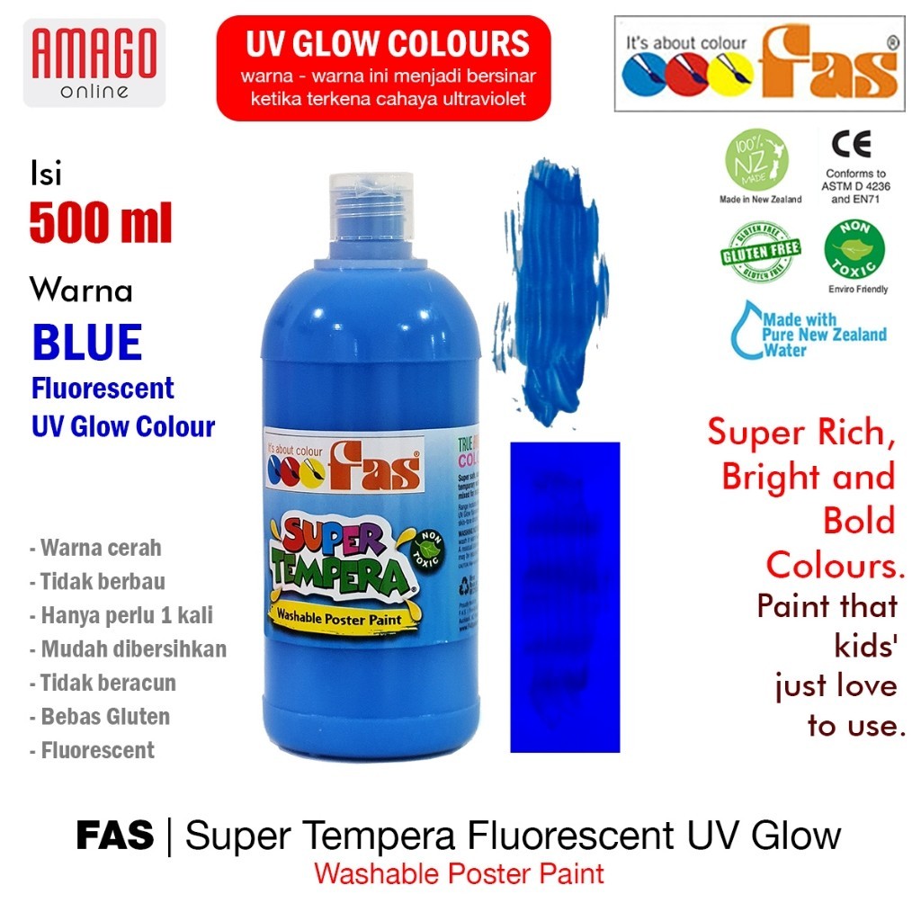 

Cat Poster Lukis FAS Super Tempera Fluorescent UV Glow Paint Washable - 500 ml - Blue
