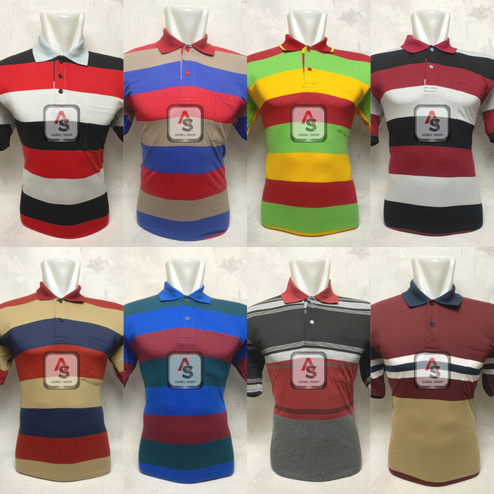 Kaos Salur Berkerah Saku Depan Pria Dewasa Polo Shirt Stripe Pocket - Merah/Maroon, M