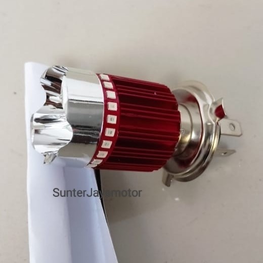 SJ Lampu, Bohlam Depan LED H.4 , 4 mata LED, Vixion, Byson, Tiger Dll. - Merah
