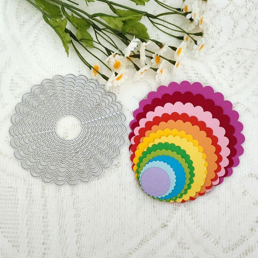 

Scallop Circle Rectangular Border Lace Frame Tag Metal Steel Cutting Dies for Scrapbooking Card Embossing Stencils