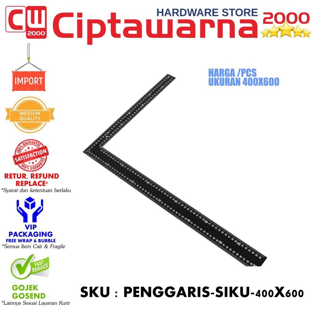 

Penggaris Siku Mistar meter tukang Ukuran 400 x 600 mm - CwTc
