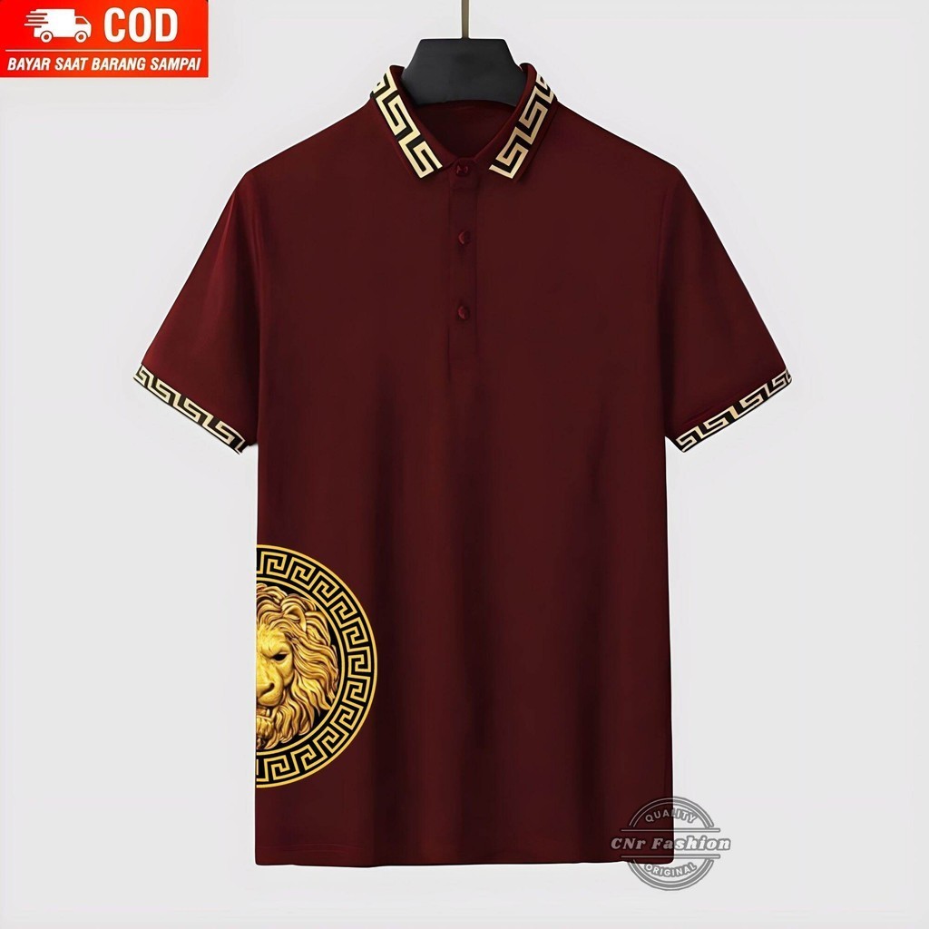 Baju Kaos Polo Shirt Pria Lengan Pendek Distro Kerah Kombinasi Warna Kuning Motif Setengah Sablon