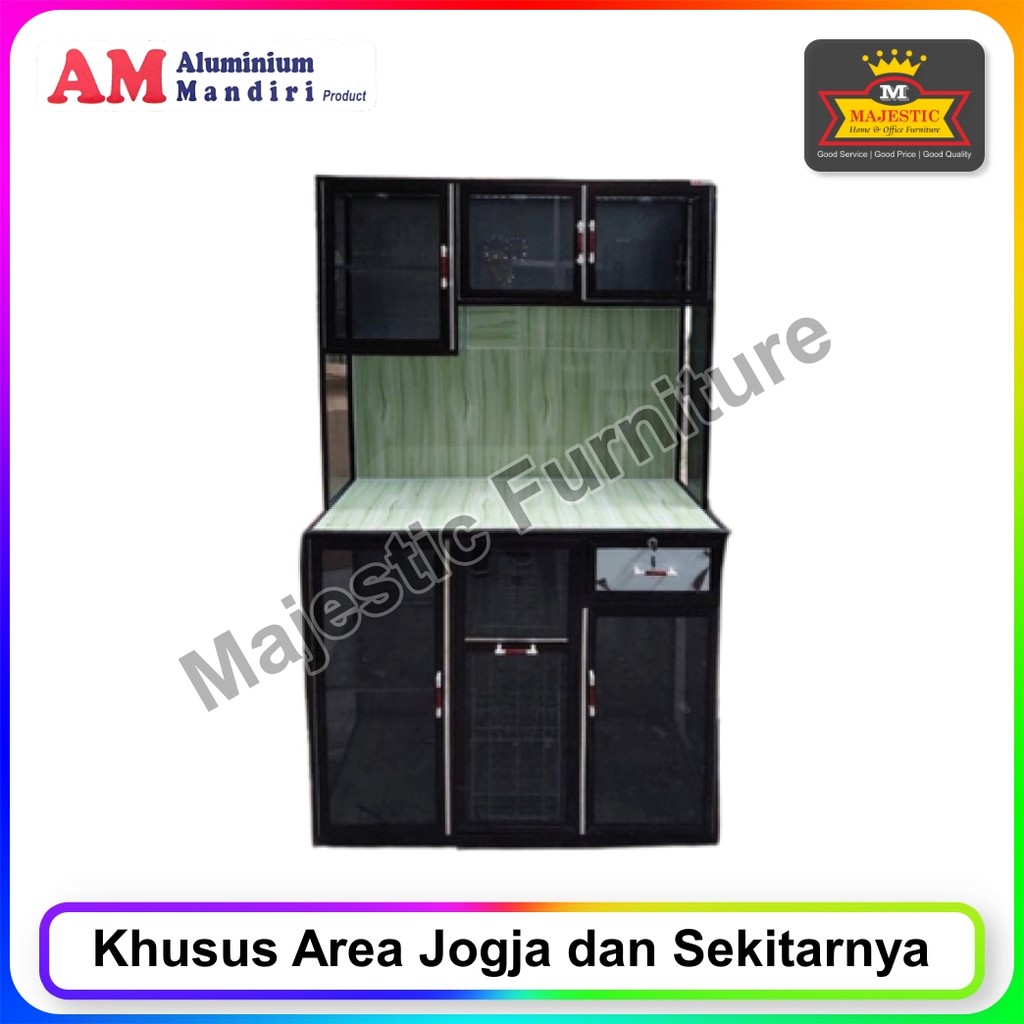 Rak Piring Alumunium Mandiri MJ 100 Coklat Roda + Rak Laci (Jogja)