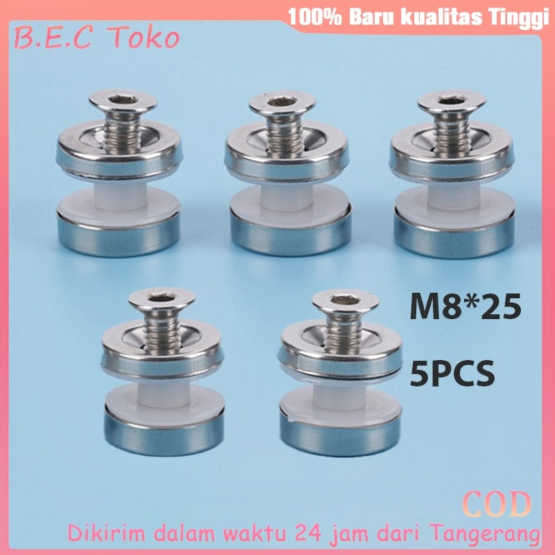 5Pcs Baut Kaca Stainless Steel 201 Jepit Railing Tangga Rail Glass Tiang Plat  M8×25 COD