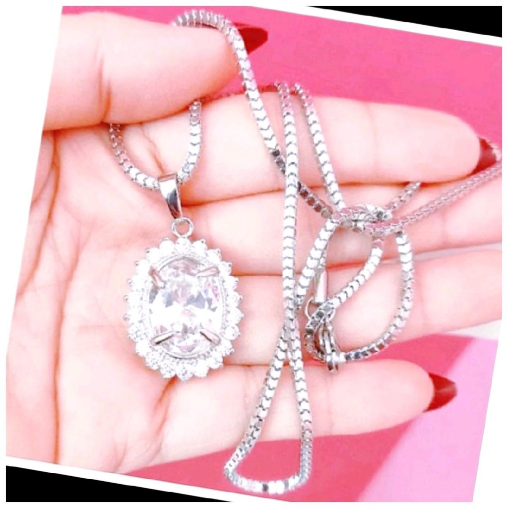 Kalung saja atau set liontin starlight & Kalung titanium ITALY 50&60cm kaca silver Perempuan