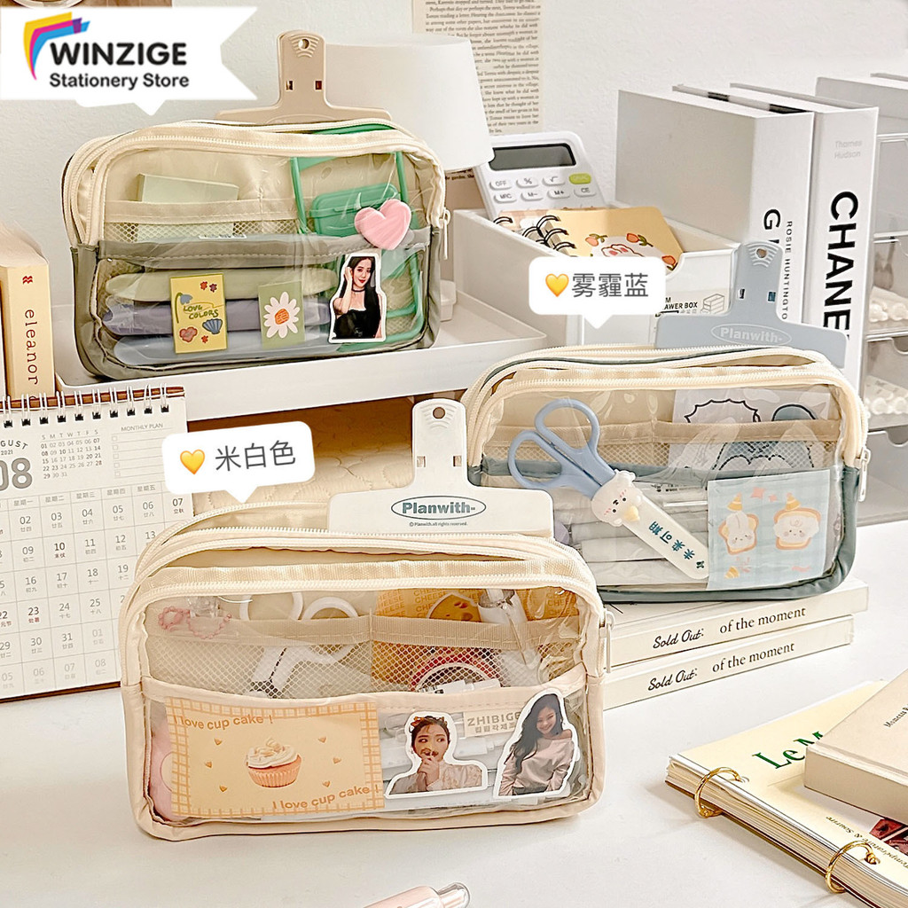 

Winzige kotak pensil case aesthetic pencil case transparan large tempat minimalist pensil pen case pouch lucu korea stationery organizer