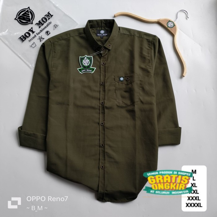 TPK/KEMEJA FLANEL PRIA LENGAN PANJANG DISTRO KEMEJA FANEL MOTIP KOTAK - polos Army, L/ bsar jumbo ma