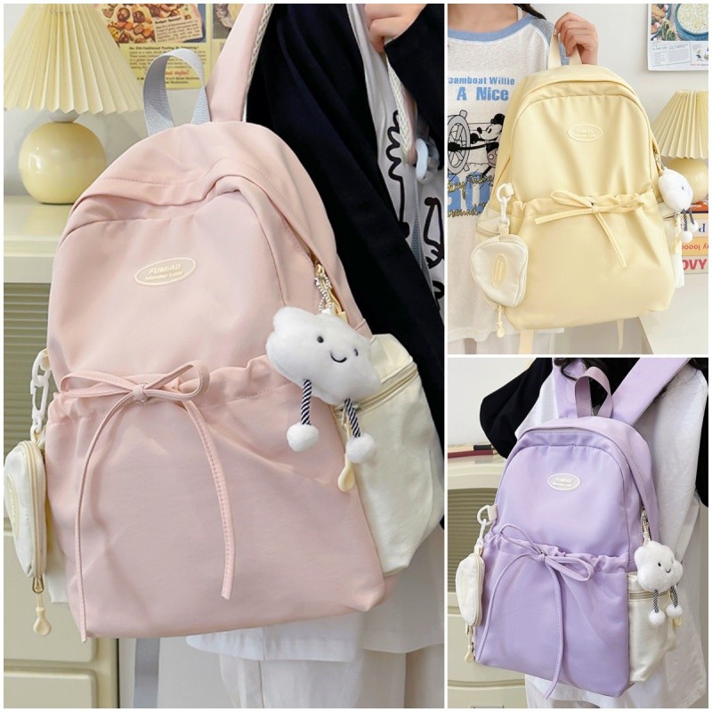 CARAT Widget gratis Besar Perguruan Tinggi Kuliah Kanvas Tas Ransel Laptop Siswa Berwarna Permen Bac