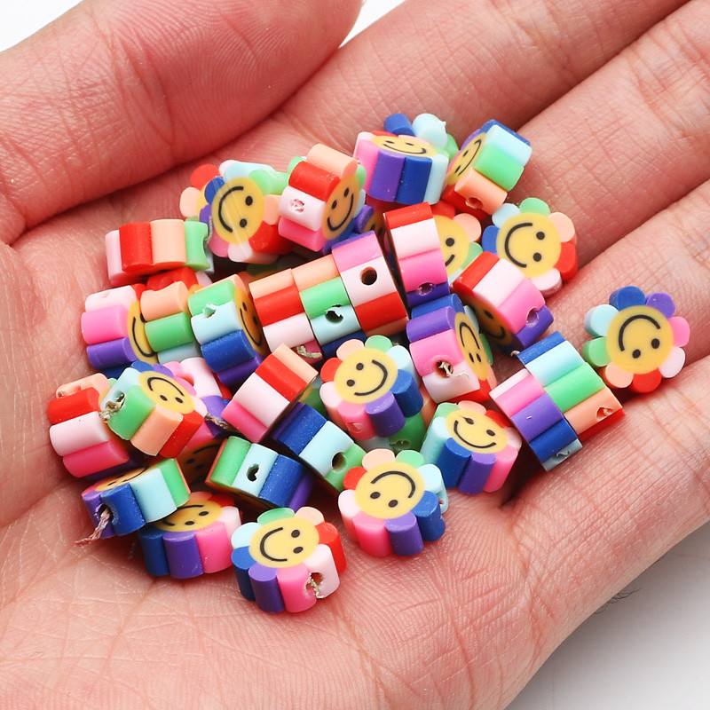 

20/50/100pcs Colorful Sunflower Smile Beads Polymer Clay Loose Spacer Beads for Jewelry Making Handmade DIY Bracelet Necklace