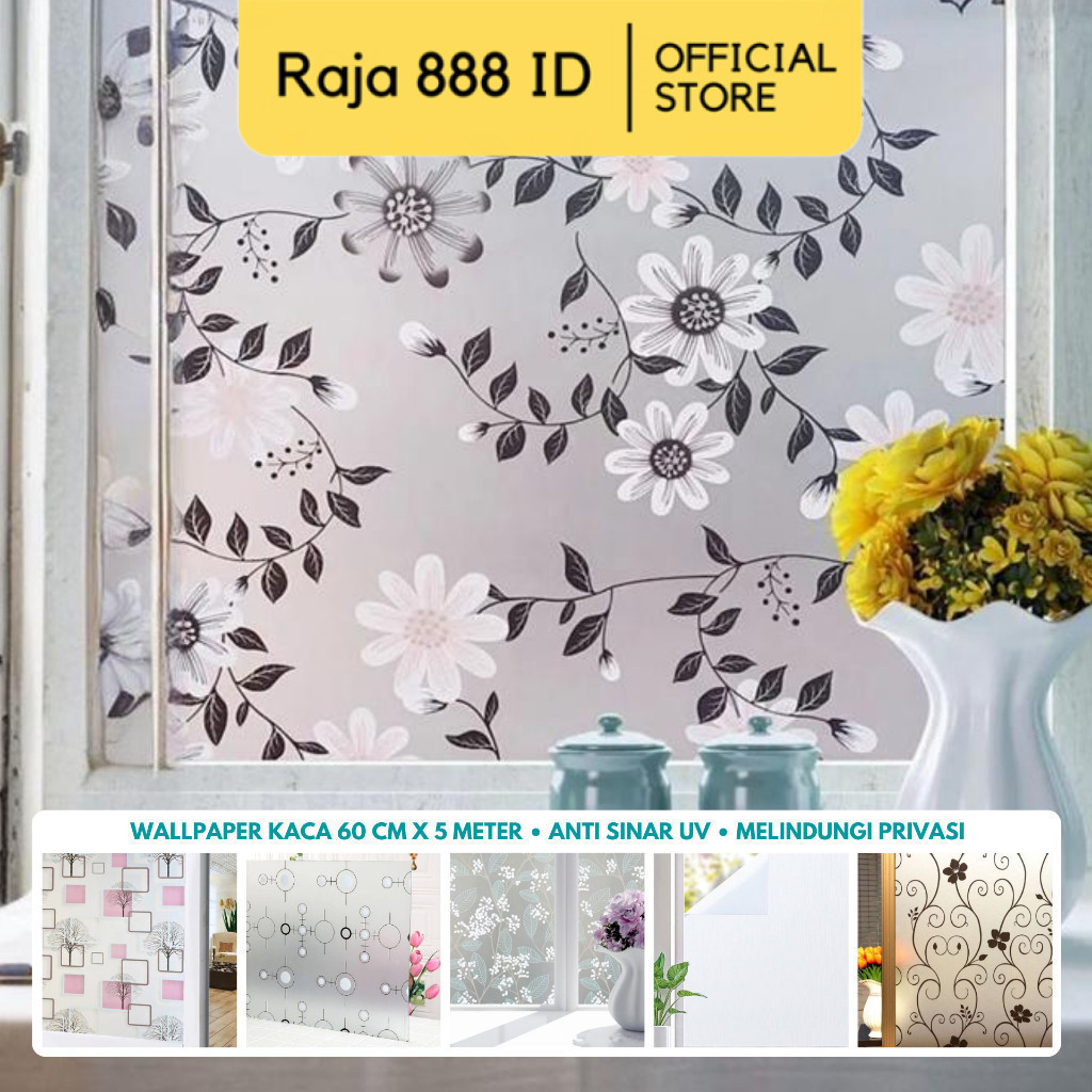 RAJA888 Wallpaper Stiker Kaca 60 cm x 5 meter Jendela Pintu Meja Kaca Polos Sandblast Sunblast Riben
