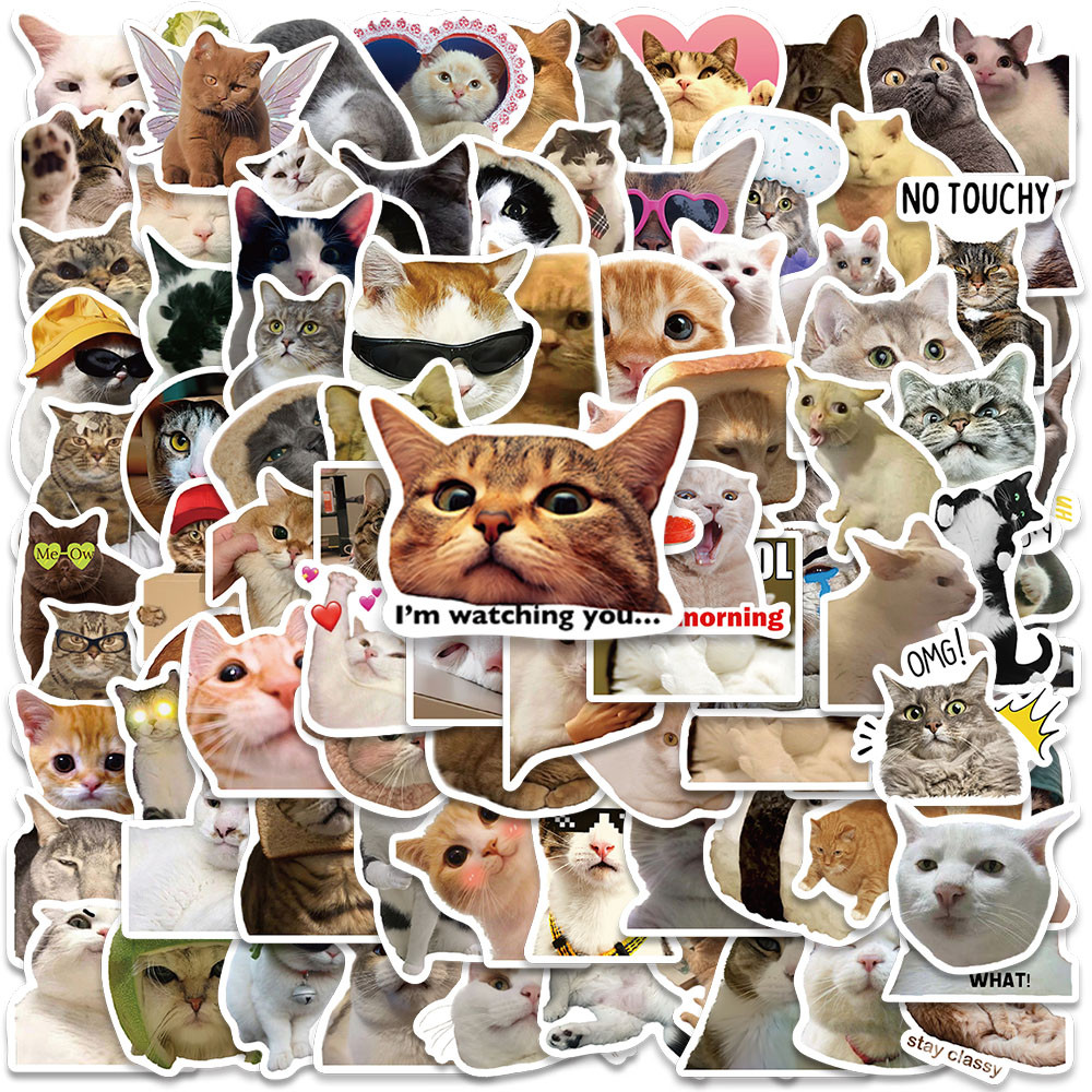 

50/100pcs Funny Cat Meme Stickers Water Bottle Kitten Stickers Laptop Luggage Notebook Skateboard Waterproof Vinyl Car Decals
