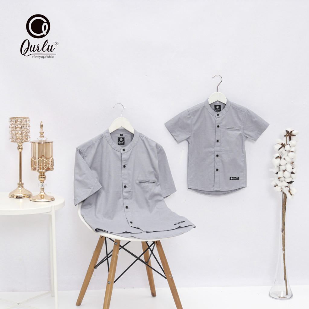 KGE452 Qurlu - Kemeja Koko Dewasa/Anak warna ABU SILVER (baju couple ayah dan anak laki-laki) Baju K