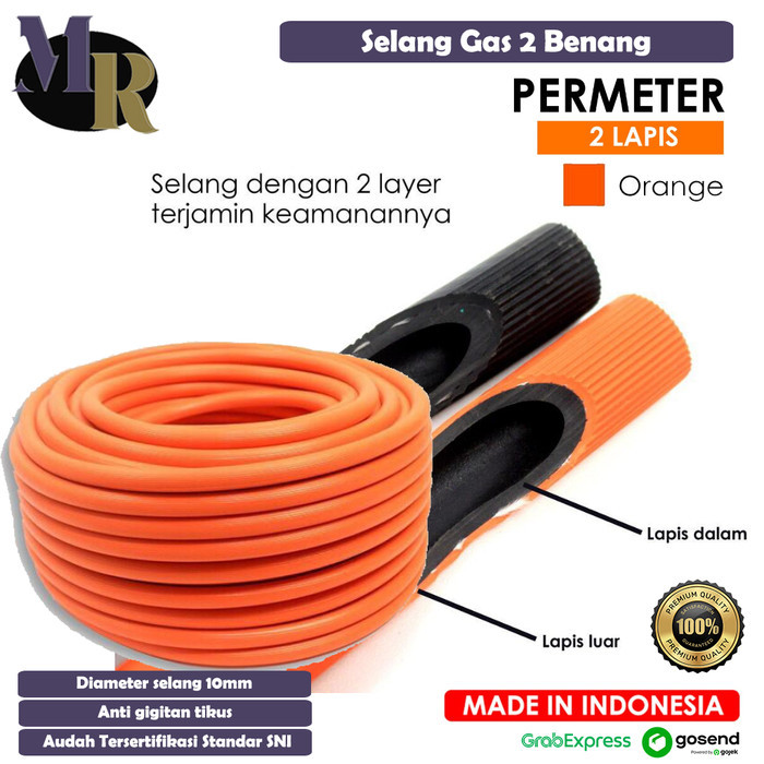 Selang Gas Meteran 2 Lapis Selang Kompor Regulator SNI Orange Tebal Fleksibel High Pressure Aman Sta