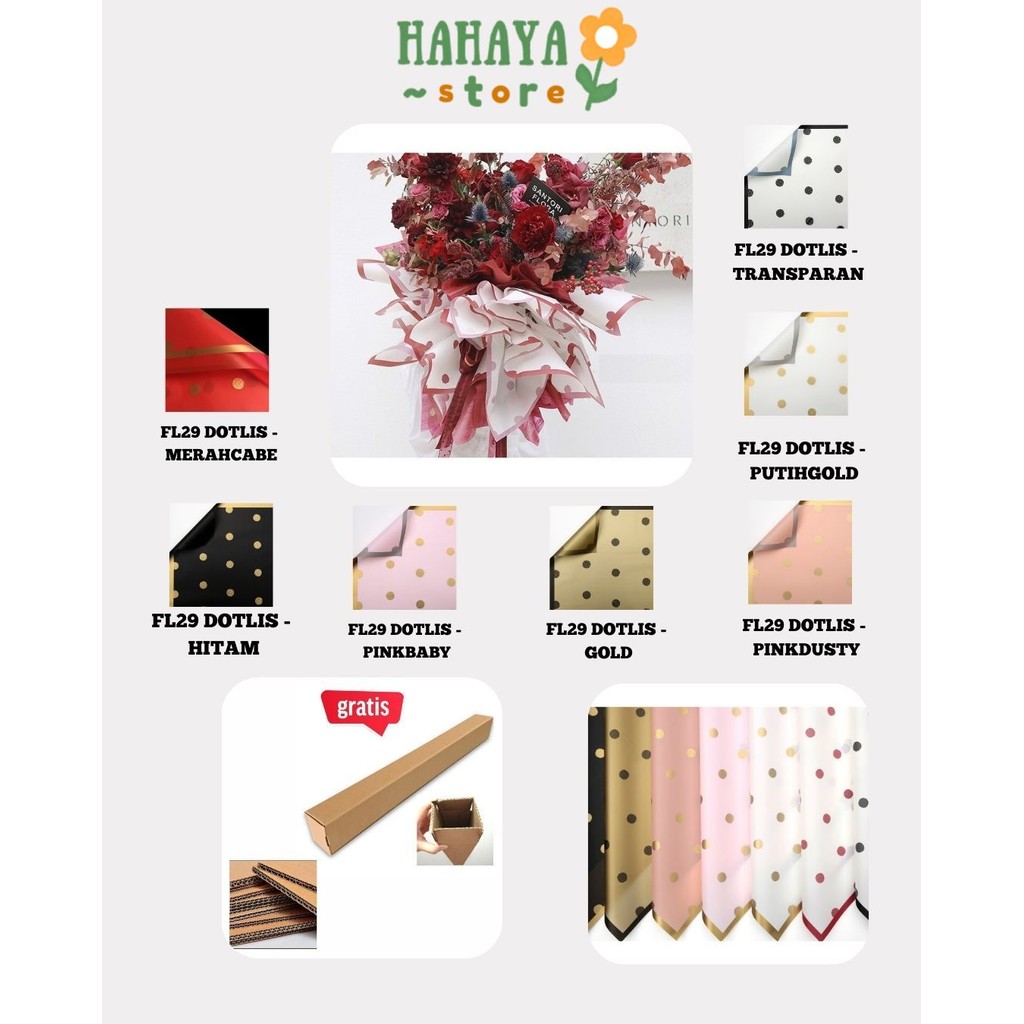 

HAHAYA - (5 LEMBAR) - FL29 DOTLIS Kertas Bunga Paper Buket Motif Polkadot List Transparan Florist Kado Cellophane
