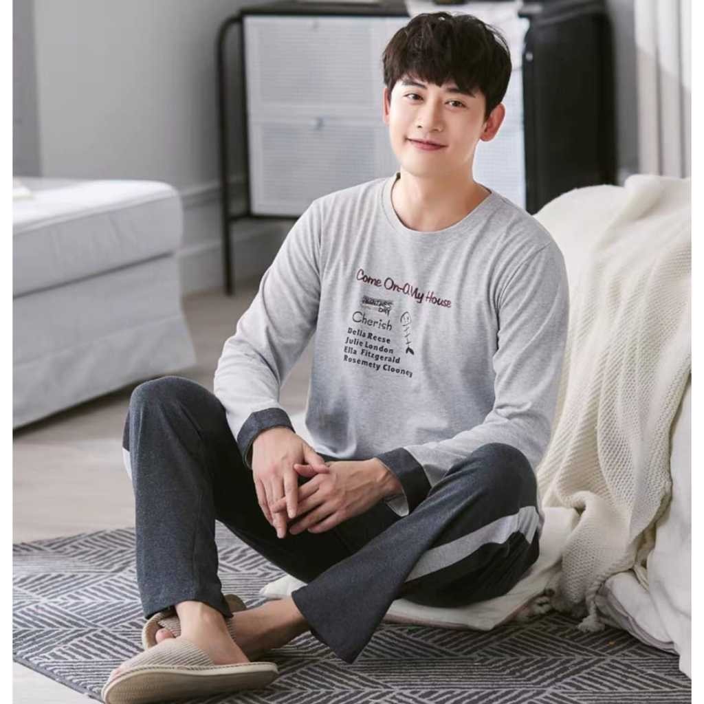 Baju tidur piyama cowok lengan panjang celana panjang bahan kaos import SETELAN SETCEL ONESET SET PI