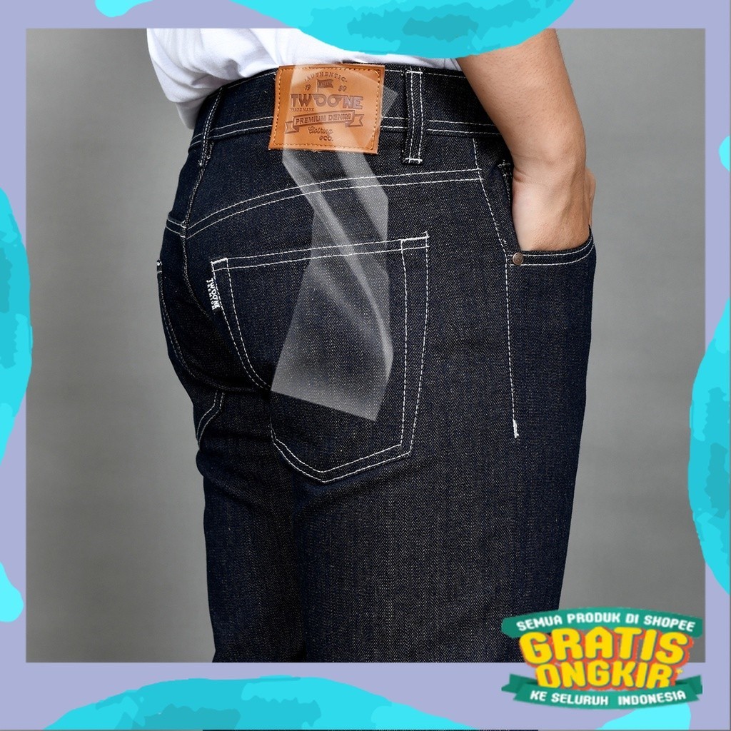 TWO ONE Celana Denim Raw Selvedge BIG SIZE Indigo Brown/Gemoy