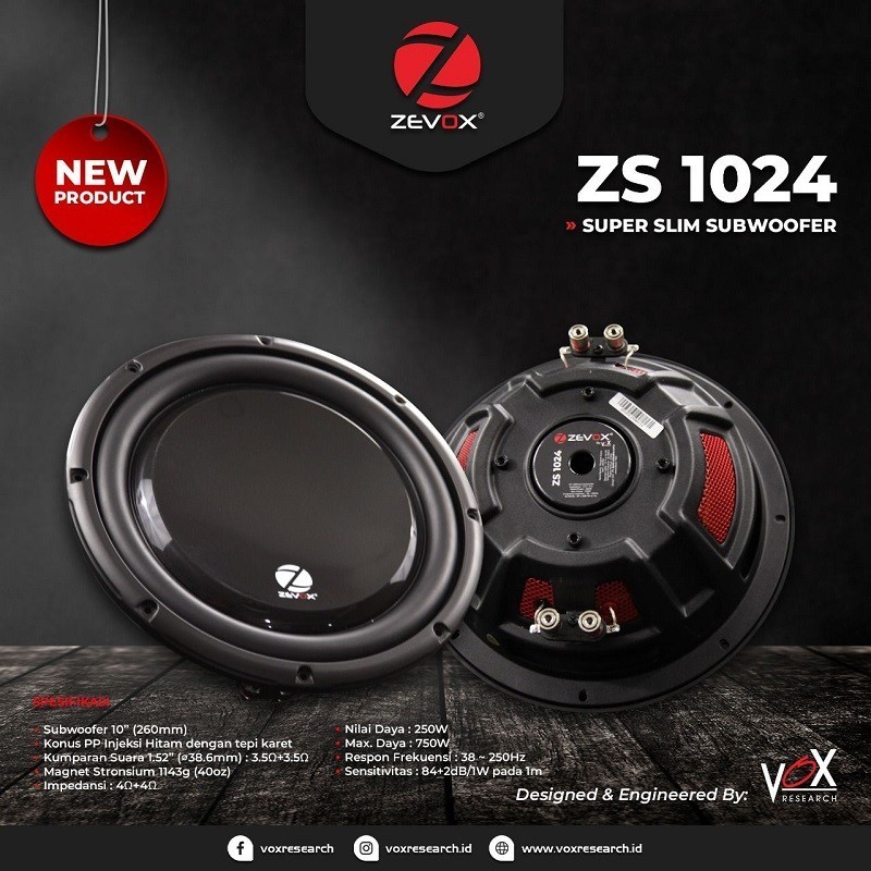 Subwoofer Pasif Zevox ZS 1024 Super Slim 10 inch Double Koil by Vox