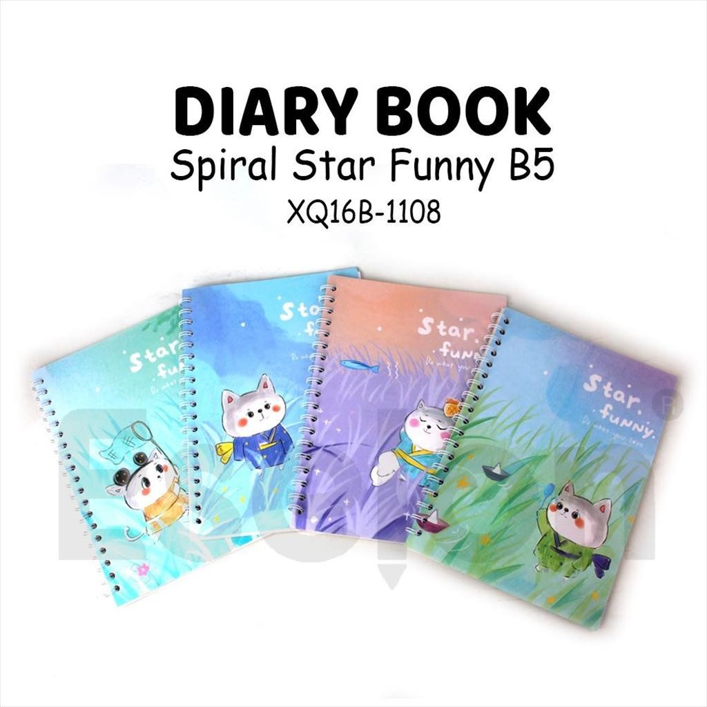 

[ES.JKT] Diary Spiral B5 STAR FUNNY / XQ16B-1108 / Notebook Spiral 50 lembar
