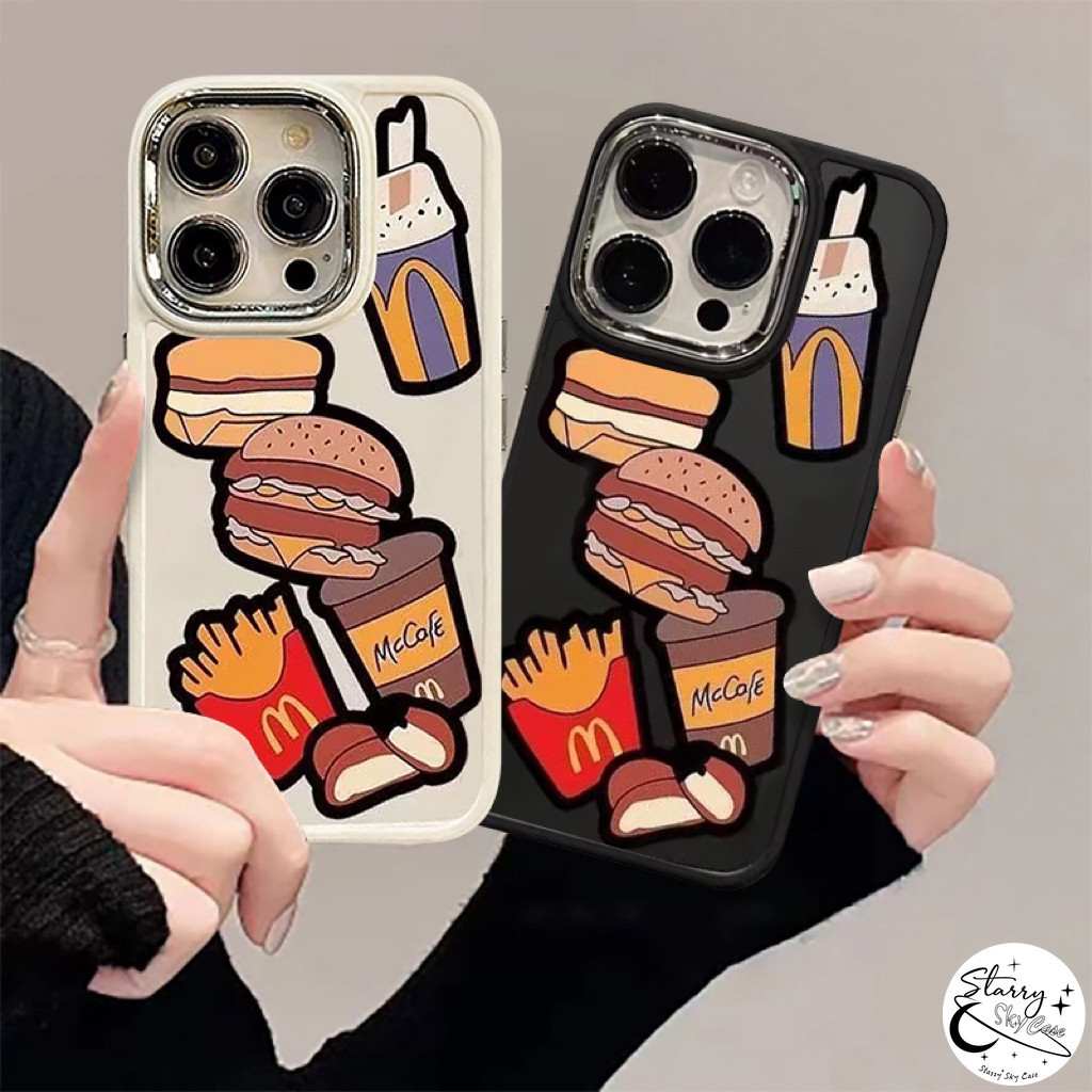 Casing Lunak Bingkai Elektroplating Mewah Paket Yummy Burger Cofe McDonald Kompatibel Untuk IPhone 7