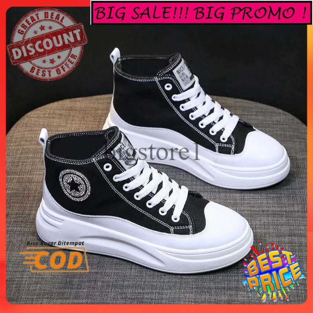 sepatu Boots Korean Style Sneakers  Wanita Sepatu Semi Boot Bot Fashion Sneaker Tali Cantik Model Te