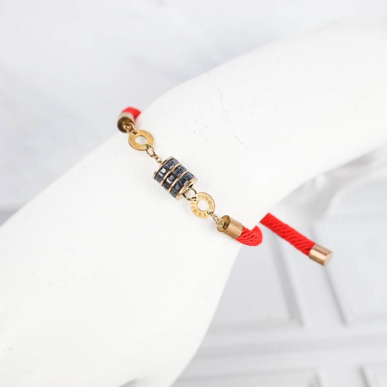 New Gelang Serut Tali Merah Liontin Tabung Hitam Zircon Roman Titanium Stainless Steel 316L Import A