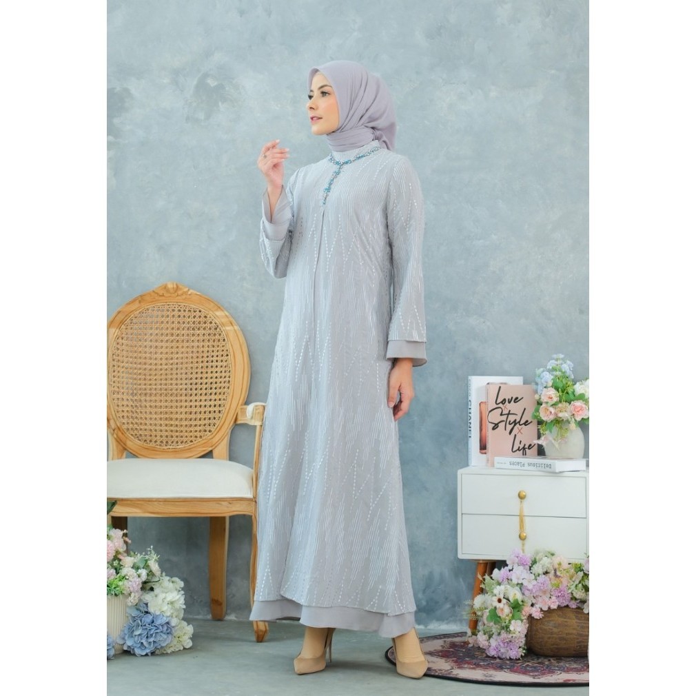 Gamis Brukat Modern  Abu Abu By Brilliant Girl - 03-DR-M097GREY, XXL