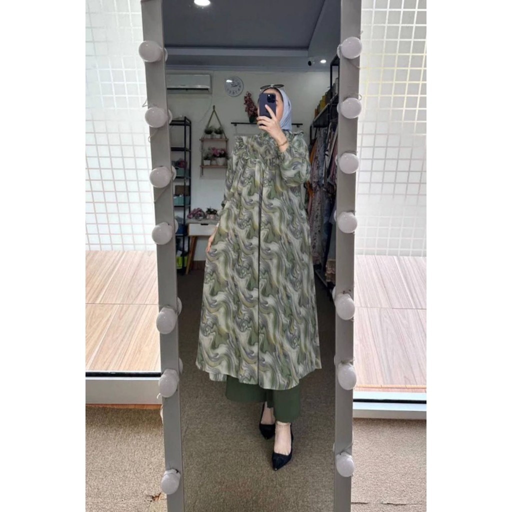 Swan Set Long Tunik  - Setelan Wanita Long Tunik Ceruty Babydoll Premium One Set Wanita Kekinian Ruf