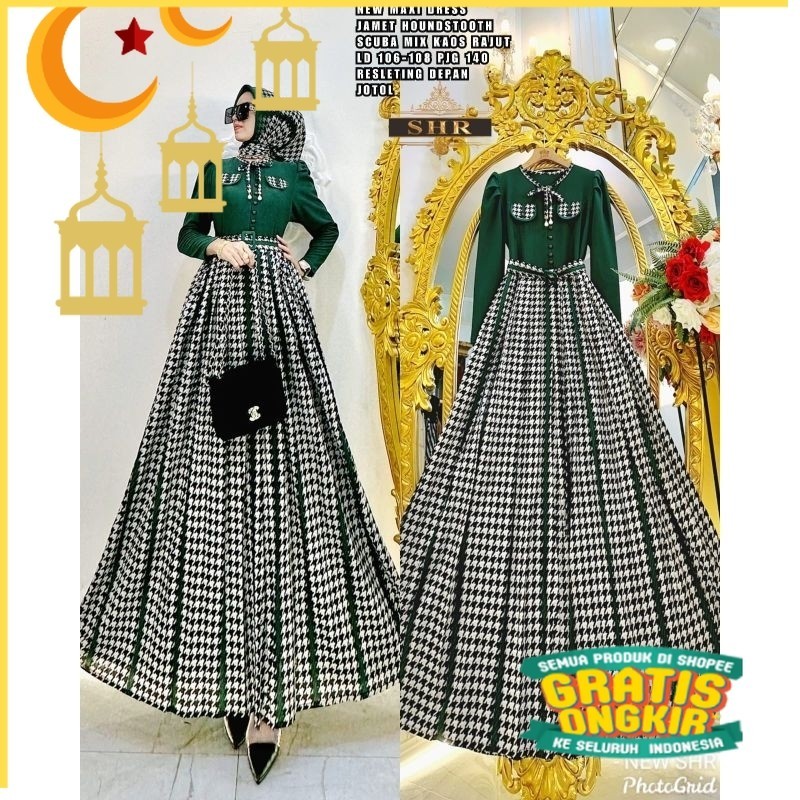 New maxi dress jamet  scuba mix kaos rajut mengikuti badan pemakai, resleting depan SHR ORI/nude yel