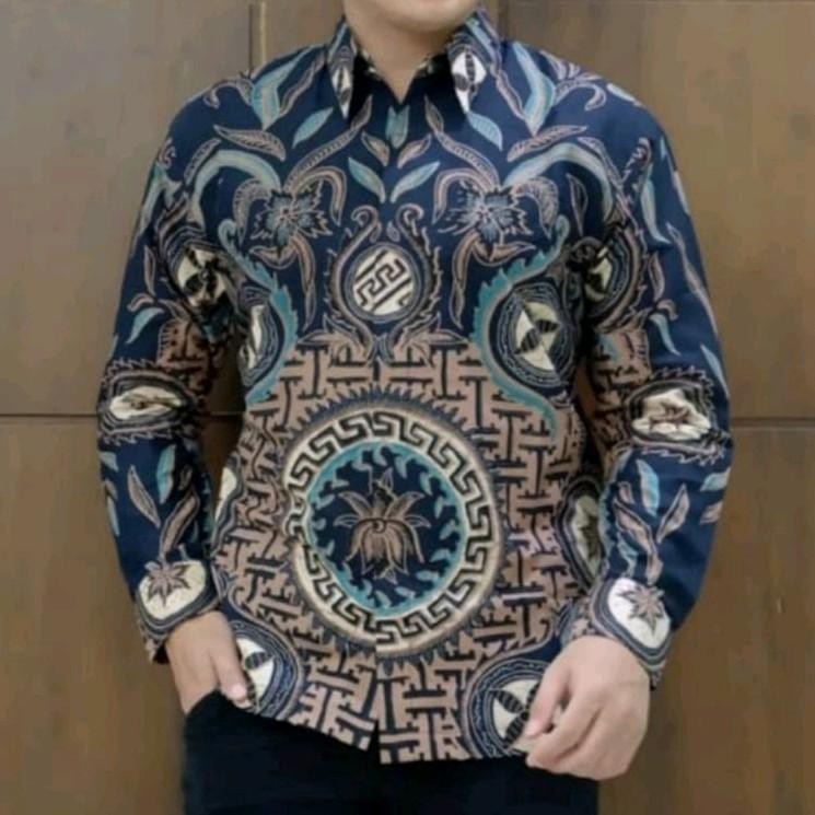 Kemeja batik warna biru navy lengan panjang dan pendek Baju batik pria terbaru warna navy lapis furi