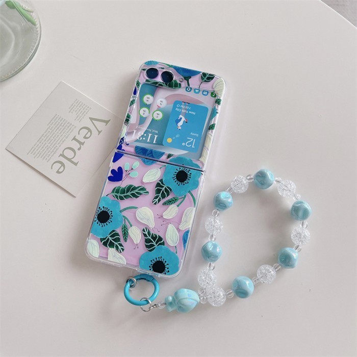 Anggit floral flower case samsung galaxy z flip 3 4 z4 z3 z flip 5 zflip5 - Biru, z flip 4