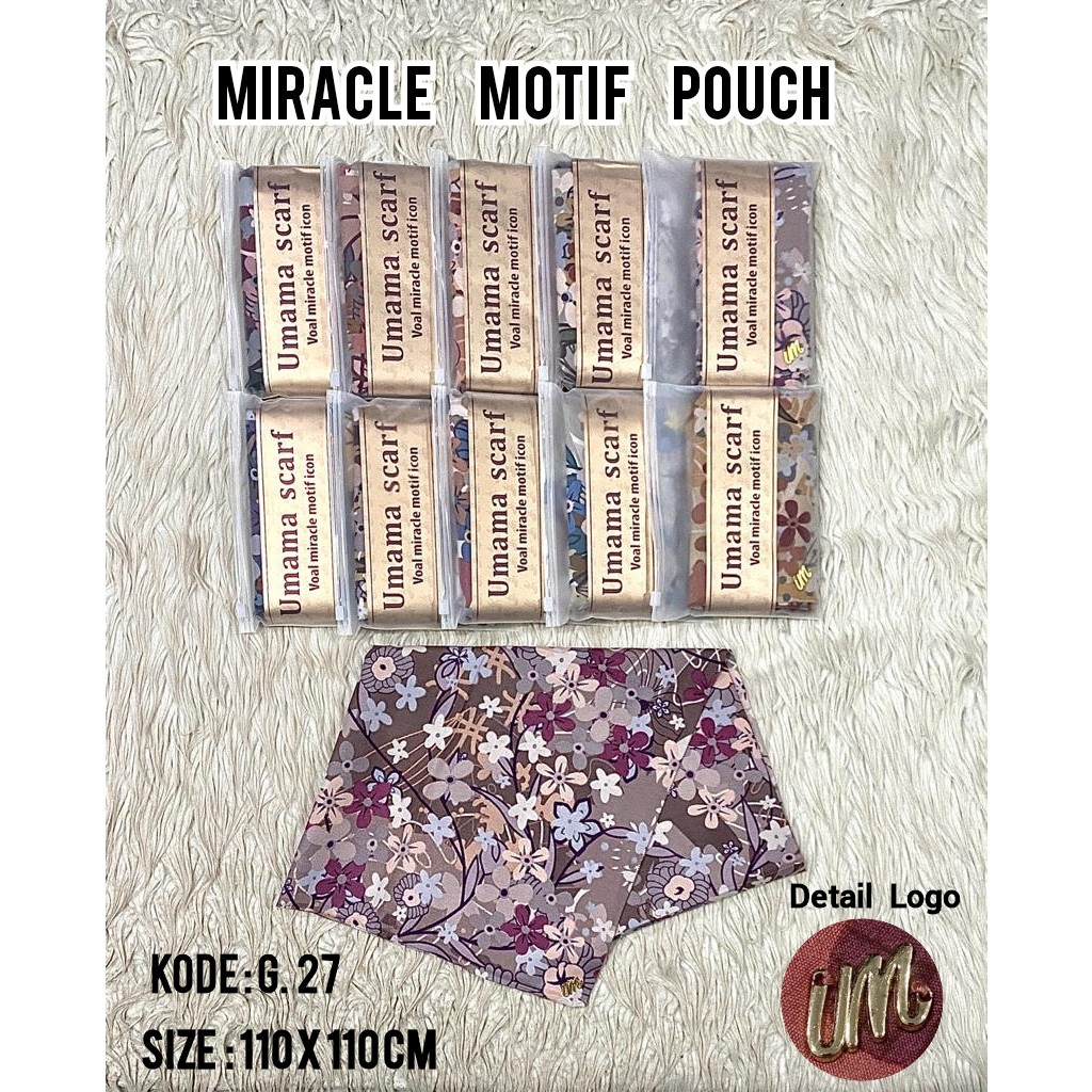 SERAGAMAN  POUCH UMAMA MIRACLE MOTIF POUCH METAL LOGO ICON PLAT BESI UM VOAL 110x110 cm Premium