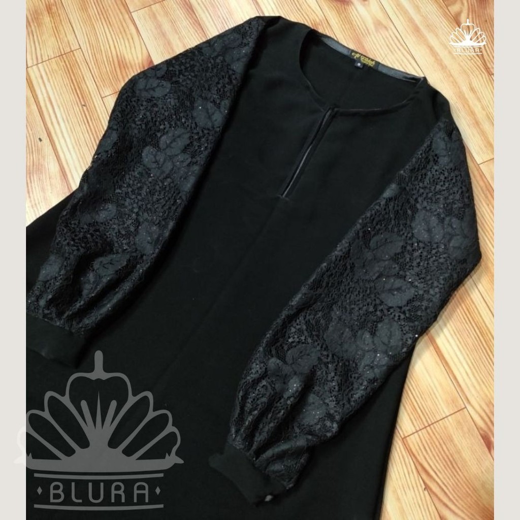 Ayana Lace Abaya - Abaya Hitam Brukat Cantik dan Mewah by BLURA Clothing