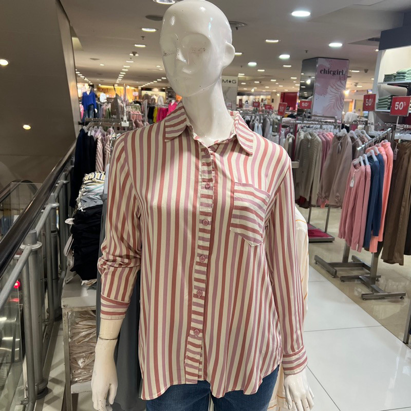 Chic girl kumpulan kemeja dan blouse wanita motif salur dengan bahan rayon super cute S-XL