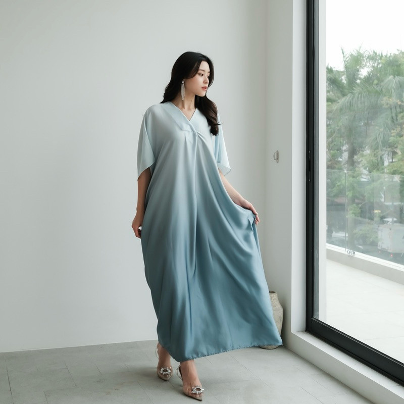 Pakaian wanita dress kaftan lebaran ombre casual modern jumbo premium