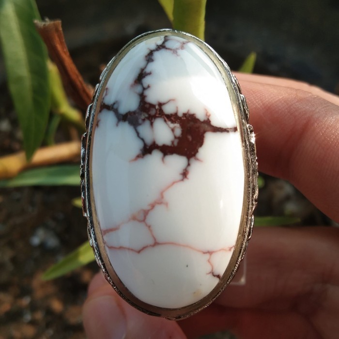 Cincin Batu Akik Natural Material Motif White Pyrus Pirus Putih Non Persia Mesir Urat Lawas Ceplok K