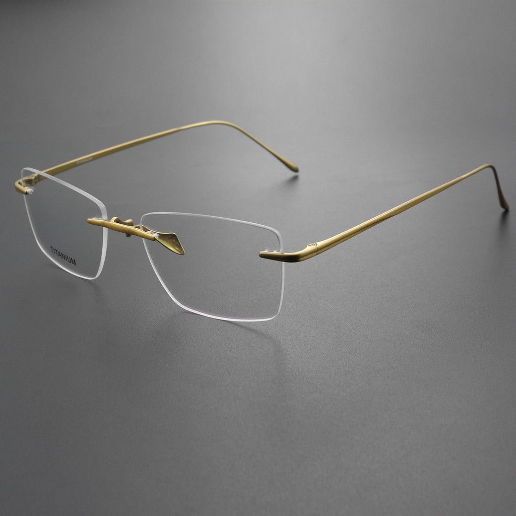 Kacamata Vintage Titanium Tanpa Bingkai Kacamata Optik Kecil Bingkai Persegi Panjang Kacamata Vintag