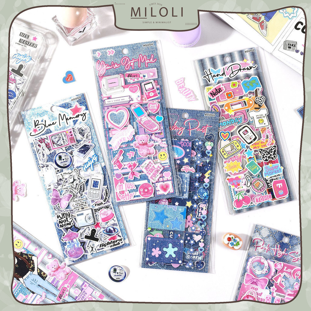 

[MILOLI] 3Pcs COLORFUL CUTE DENIM Sticker Decor DIY Scrapbook Stiker Hias Diary Planner - B0453