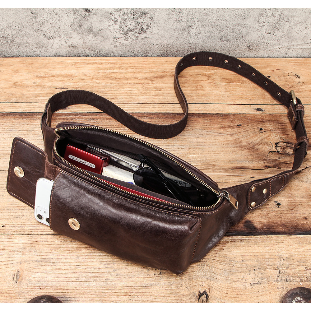 Contact 'S Tas Selempang Pinggang Olahraga Kasual Kulit Asli Kustom untuk Pria Berlari Mendaki Tas I
