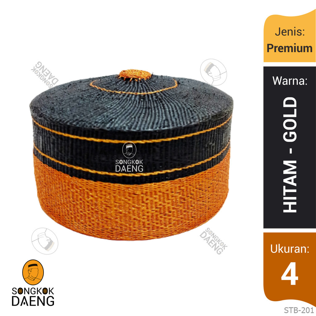 Songkok Peci Daeng Recca Adat Khas Bugis Makassar Asli Seri Premium Hitam-Gold STB-201