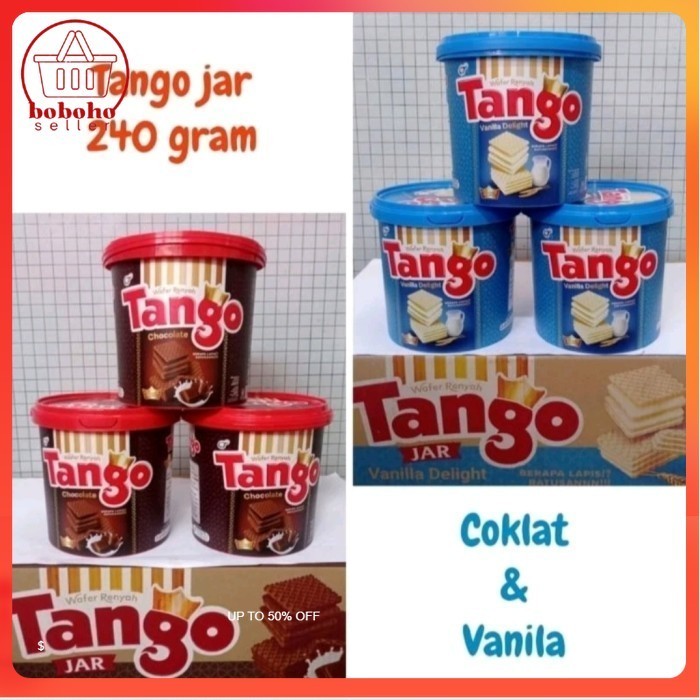 

Wafer Tango Jar 240gr Rasa Cokelat Vanila / Kaleng / Toples Kue Lebaran Hampers