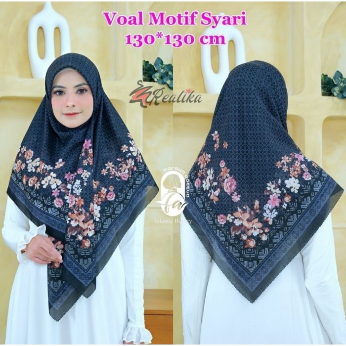 [[New Collection]] Jilbab Hijab Segiempat Segi Empat Voal Syari Syar'i Motif LC 130 x 130 - Hitam Bu