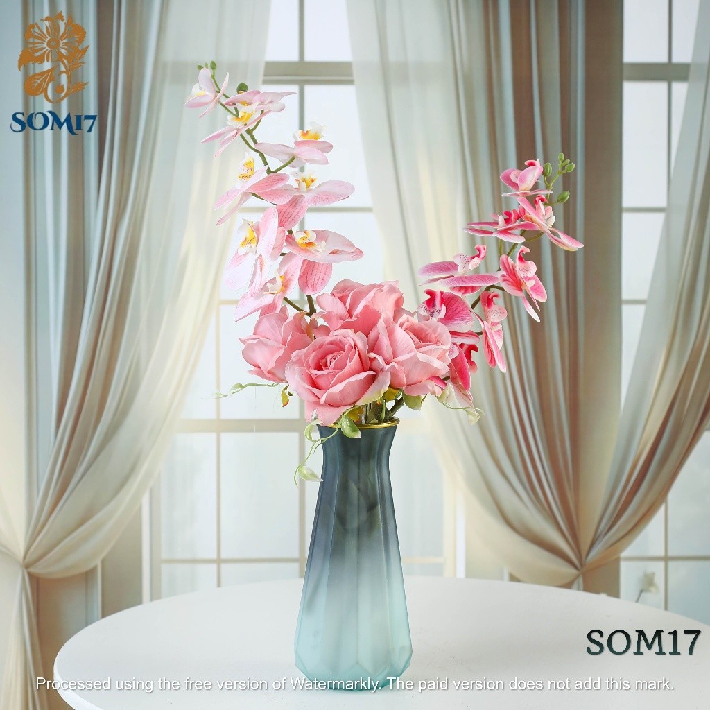 Jumbo 9 Kuntum  Large Orchid Bunga Anggrek Latex +MAWAR DIAMOND k5 Premium Artificial Flower Anggrek