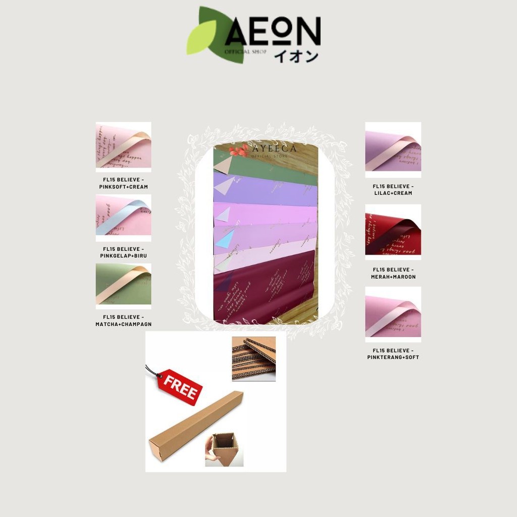 

AEON - (5 LEMBAR) - FL15 BELIEVE Kertas Bunga Paper Buket Motif Tulisan Text Florist Cellophane