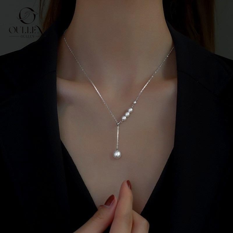 Kalung liontin mutiara imitasi besar fashion aksesoris wanita baru Titanium steel tahan air tahan ka