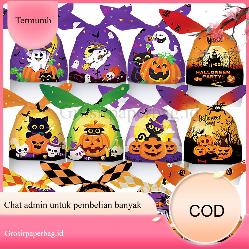

50Pcs Serut Ikat Kantong Plastik Halloween Kelinci Halloweenn Cookies Candy Bag - Bungkus Kado Lainnya