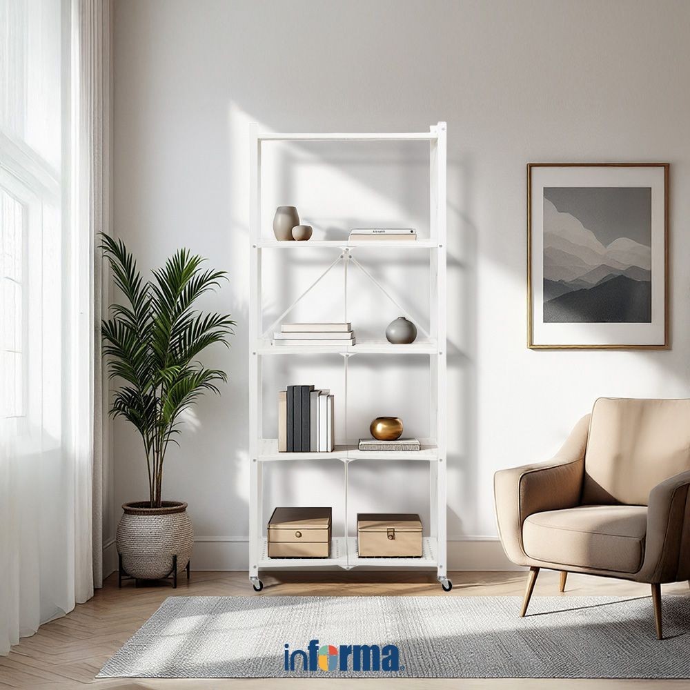 Informa Ollin Rak Besi Lipat 5 Tingkat - Putih Storage Rack Metal Tempat Penyimpanan Serbaguna Rak B