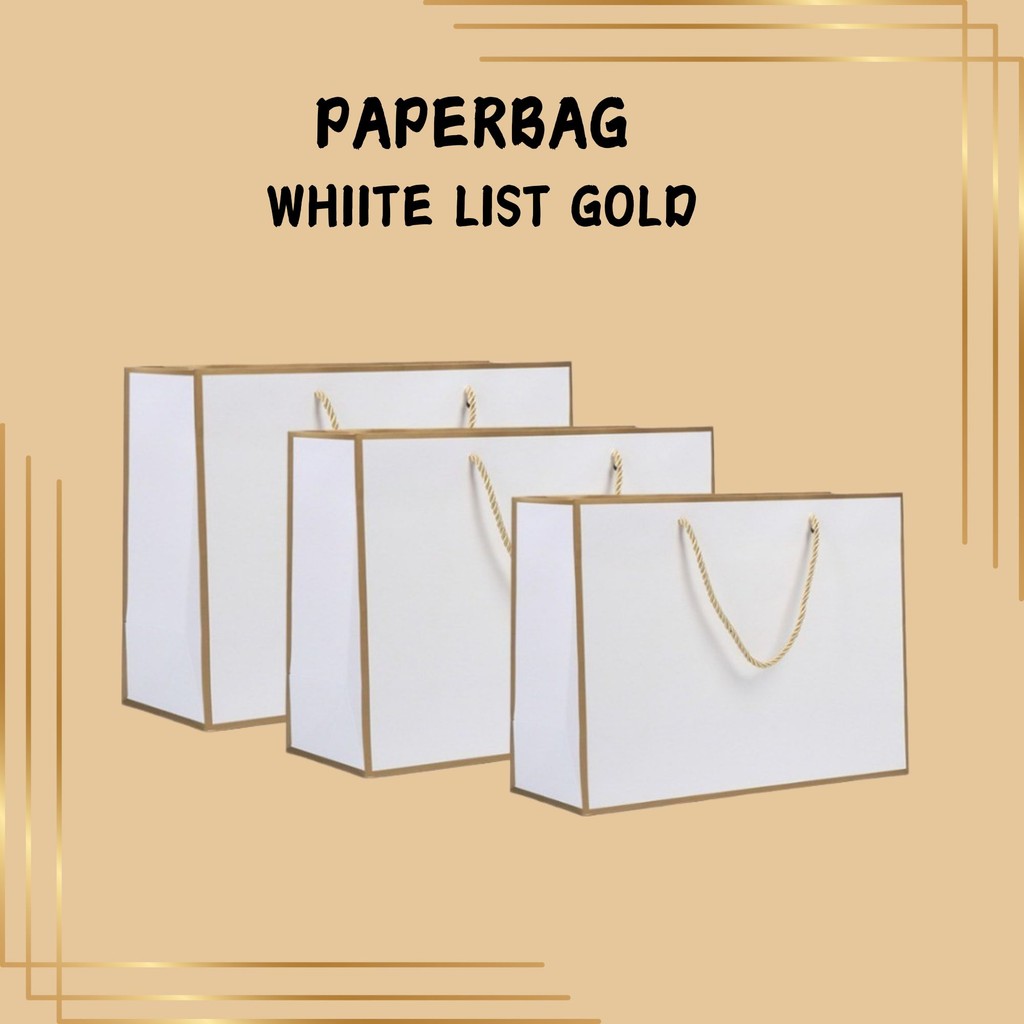 

PAPER BAG JUMBO PREMIUM WHITE EDITION LIST GOLD KANTONG GOODIE BAG GIFT HAMPERS