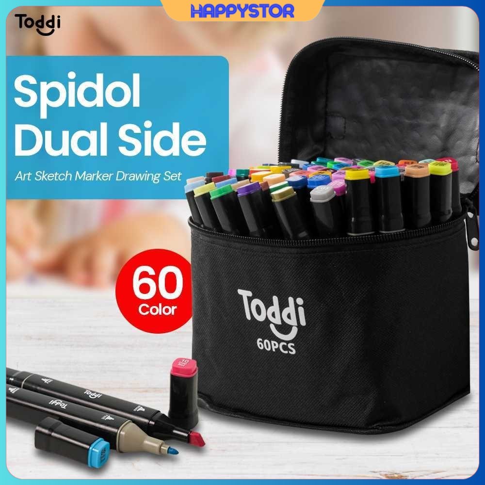 

Toddi Spidol Dual Side Fine Art Brush Pen Art Marker Set 60 Color - HL270