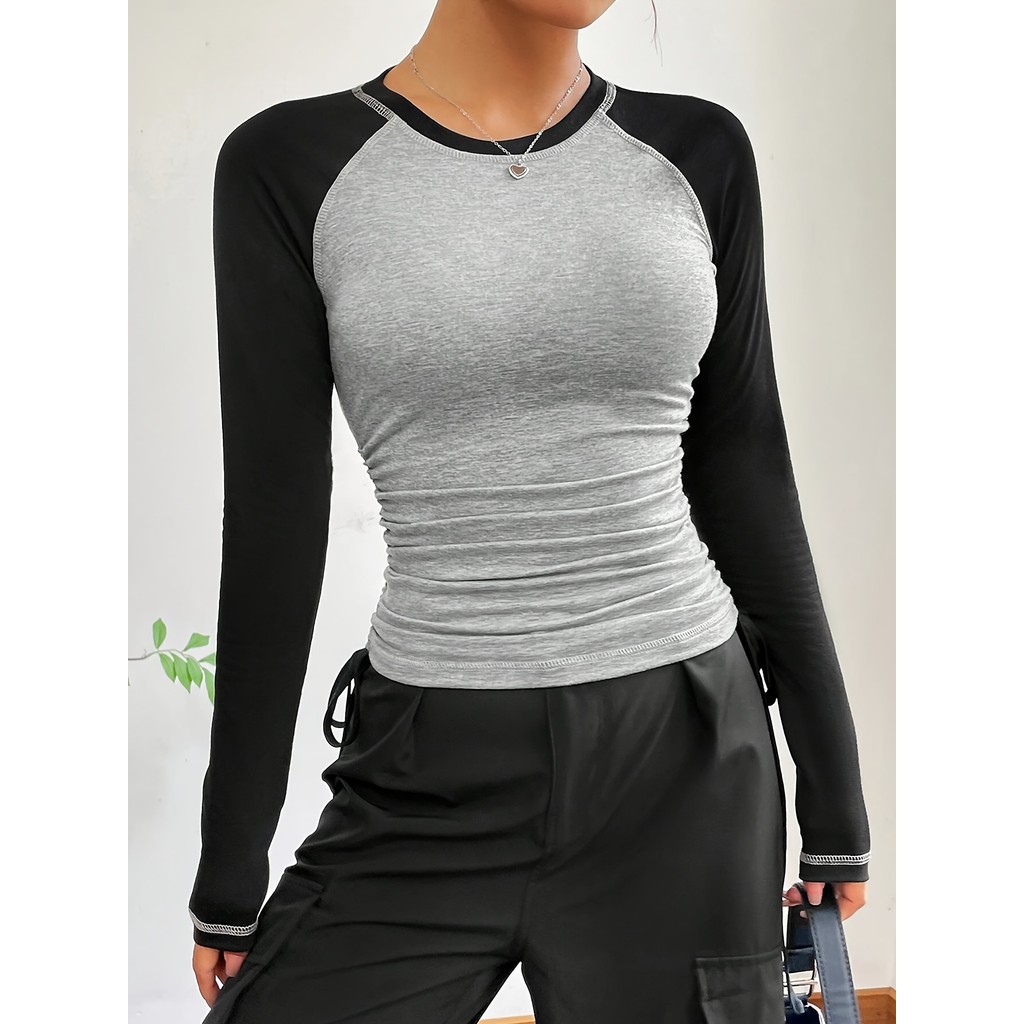 Women Long Sleeve Slim Fit T Shirts Holiday Party Crop Top Y2k Long Sleeve Korean Harajuku Kpop Grap