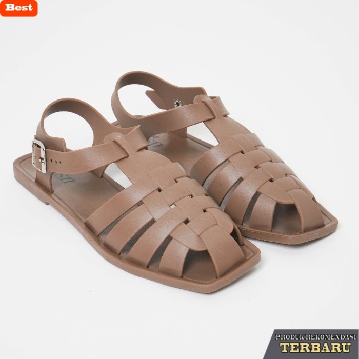 sandal wanita trend sekarang TLTSN PUCA Shoes Sepatu Sandal Jelly Wanita Black/Ivory/Brown - Brown, 